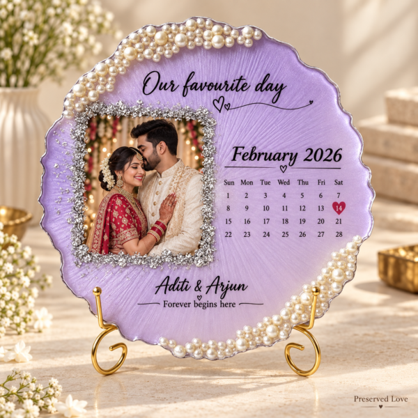 Personalized Calendar & Pearl Resin Photo Frame — illustrative design preview