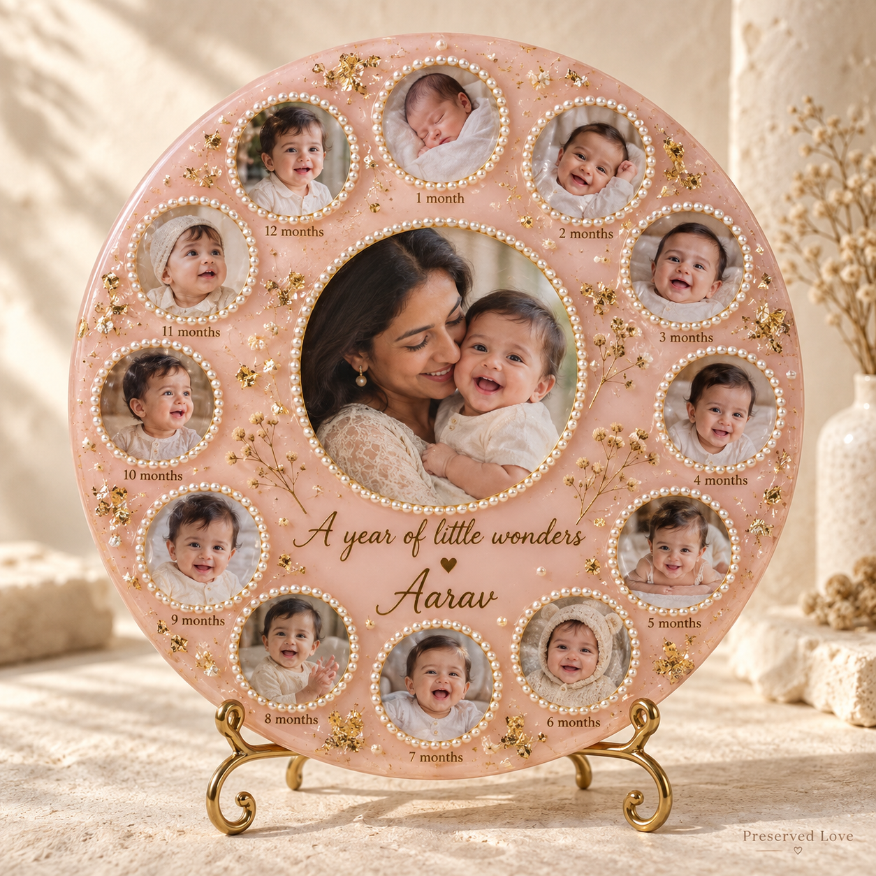 Baby’s First Year Resin Photo Keepsake — illustrative Preserved Love design preview