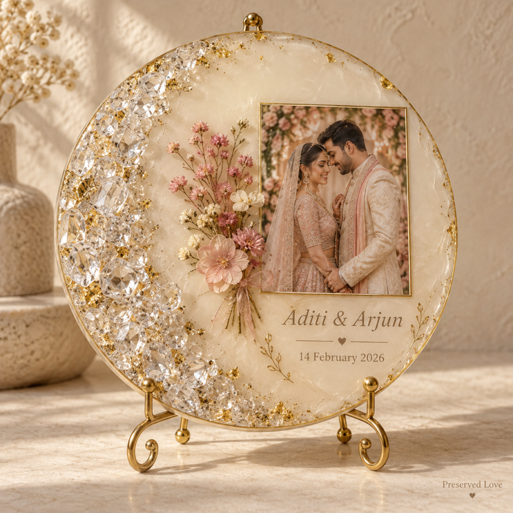 Crystal & Floral Resin Photo Frame — illustrative Preserved Love design preview