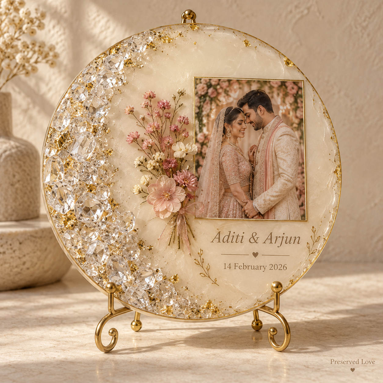 Crystal & Floral Resin Photo Frame — illustrative Preserved Love design preview