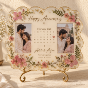 Floral Calendar & Photo Resin Frame — illustrative Preserved Love design preview
