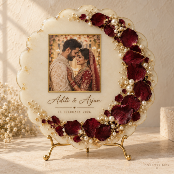 Moon & Rose Petal Resin Photo Frame — illustrative design preview