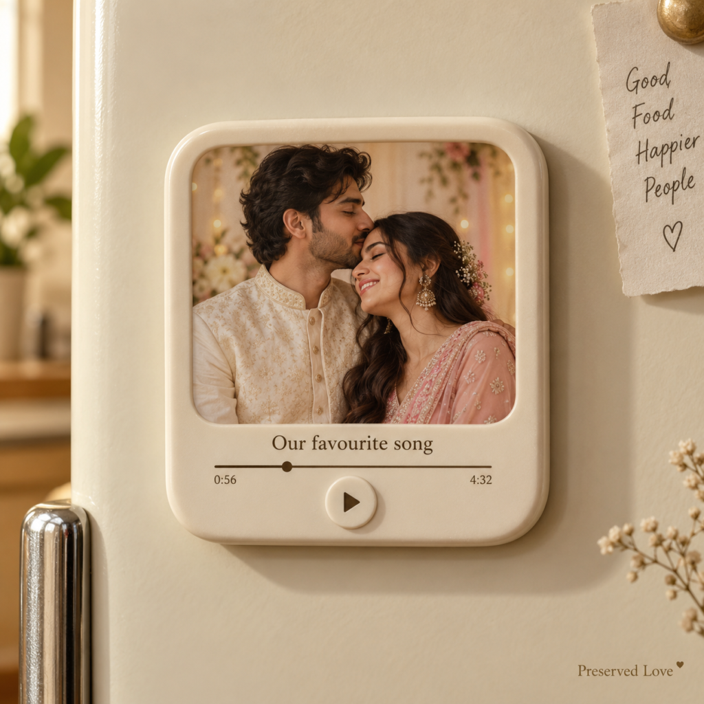 Personalized Music Photo Fridge Magnet — illustrative Preserved Love design preview