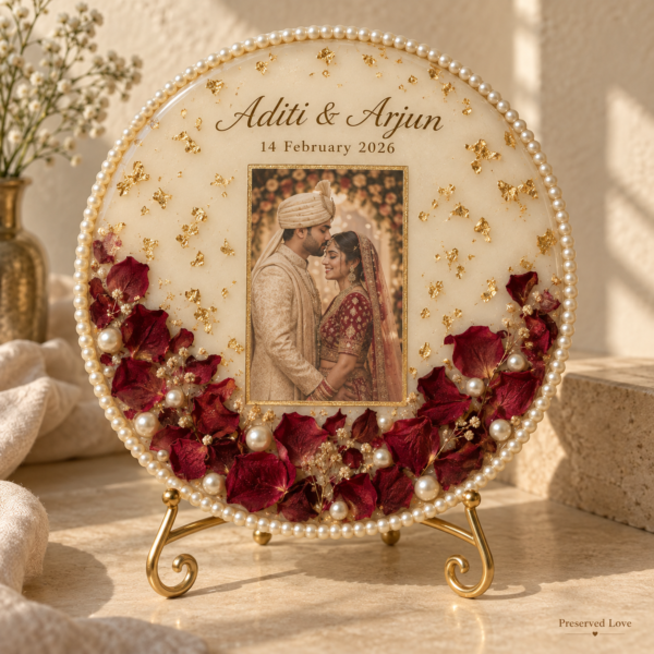 Rose & Pearl Couple Resin Frame — illustrative design preview