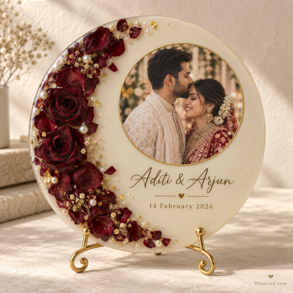 Personalized Rose Petal Resin Photo Frame — illustrative design preview