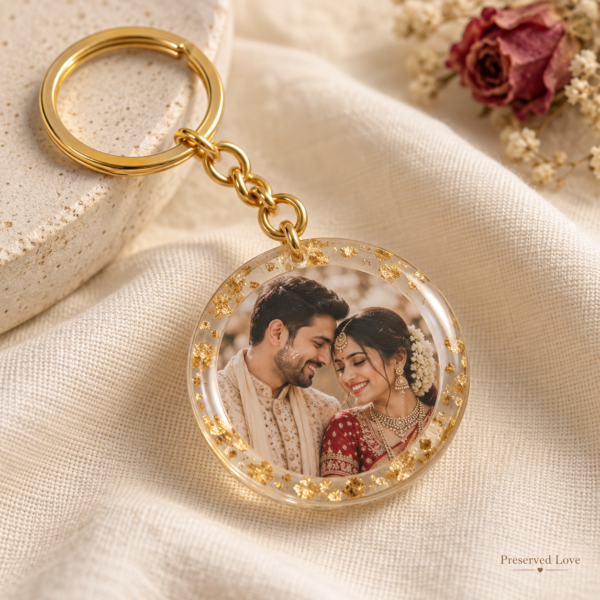 Round Resin Photo Keychain — illustrative design preview